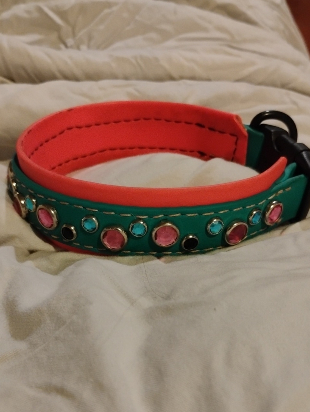 Stylish Teal and Hot Pink Studded Dog Collar